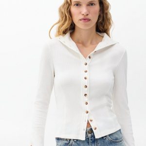 The Knit Ribbed Buttoned Cardigan Ivory