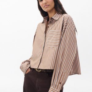 Marin Cropped Striped Shirt Tobacco Stripe