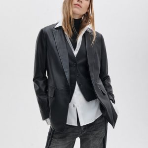 Jennifer Leather Two-in-One Blazer Black