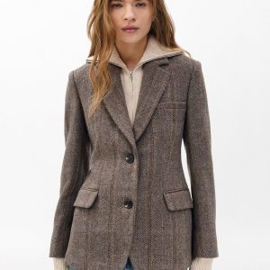 Frank Mixed-Media Plaid Blazer Brown Multi
