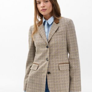 Evia Plaid Blazer Tan Multi