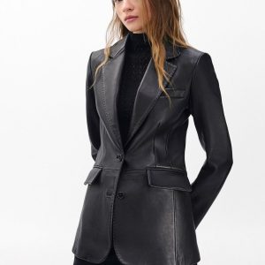 Ash Lamb Leather Blazer Black