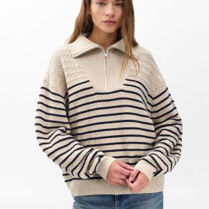 Natalia Cashmere Half-Zip Sweater Oatmeal Multi