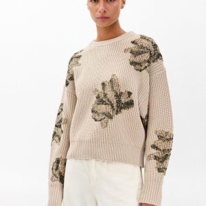 Julie Sequined Wool Sweater Beige