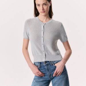 Dina Cotton-Cashmere Cardigan Heather Grey