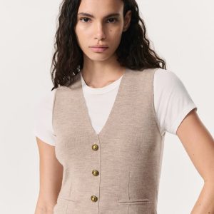 Ella Merino Wool-Blend Sweater Vest Dark Taupe
