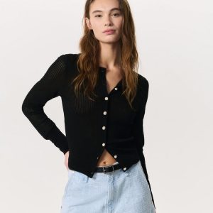 Molly Open-Knit Cardigan Black