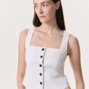 Mariana Linen-Blend Vest White