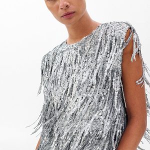 Billie Sequined Tassel Top Gunmetal