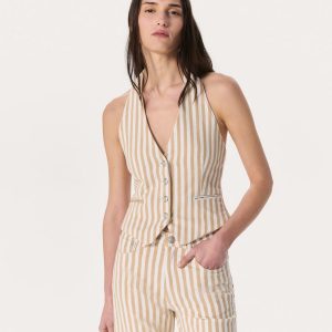 Ethel Striped Denim Vest Tan Stripe