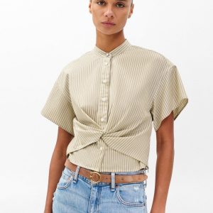 Gretchen Striped Poplin Shirt Beige Stripe