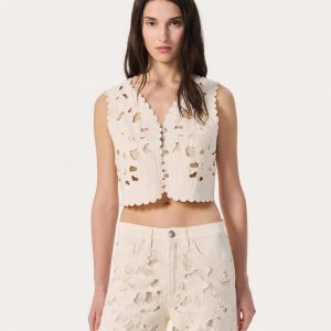 Coralie Cutout Denim Vest Ecru