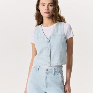 Juliana Textured Denim Vest Sky Blue Tweed