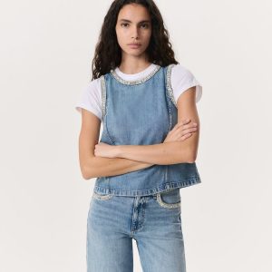 Ultra Featherweight Myla Embellished Denim Top Pacific With Jewel