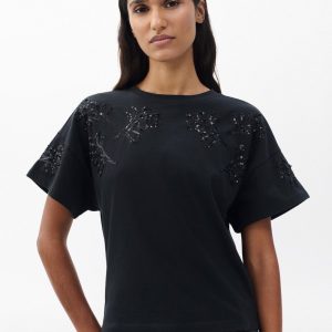 Kelly Boxy Beaded Floral T Shirt Black