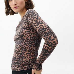 Luca Leopard-Print Long-Sleeve T Shirt Leopard