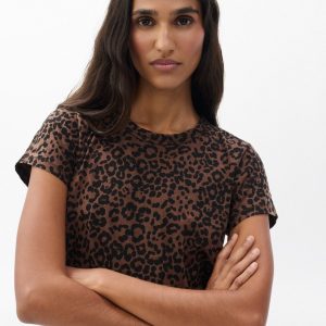 Leopard-Print Cotton T Shirt Brown Multi