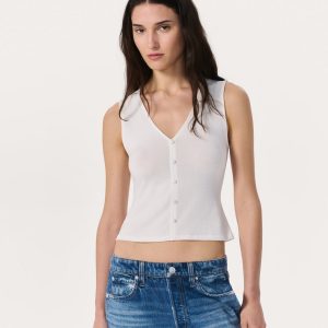 Knit Button Tank Top Chalk