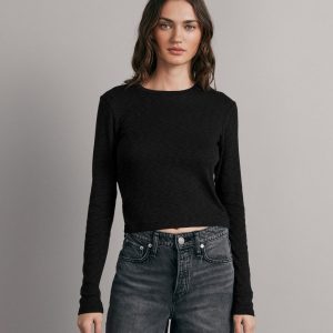 Cropped Longsleeve Rib T-Shirt Black