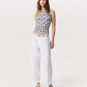 Banks Ankle-Length Linen-Blend Pants White