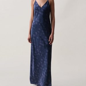 Rissa Satin Slip Dress Navy Leopard