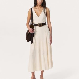 Lou V-Neck Midi Dress Ivory