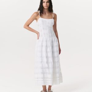 Presley Plaid Cotton-Blend Midi Dress White