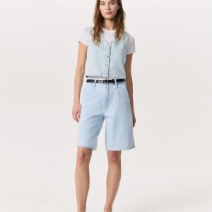 Tailored McKenna Textured Denim Shorts Sky Blue Tweed