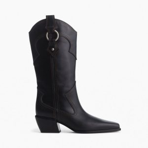 Joni Leather Cowboy Boots Black