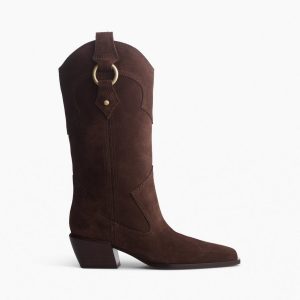 Joni Suede Cowboy Boots Dark Espresso Suede