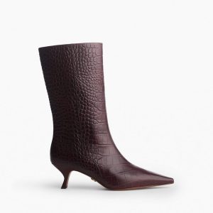 Mott Embossed Leather Boots Bordeaux Croc