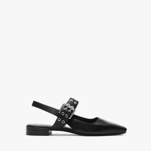 Astra Leather Slingback Flats Black