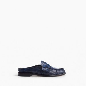 Carter Embossed Leather Mules Indigo Croc