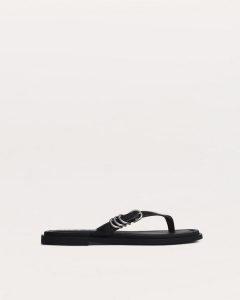 Gia Leather Flip Flops Black