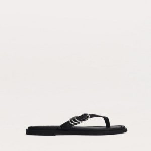 Gia Leather Flip Flops Black