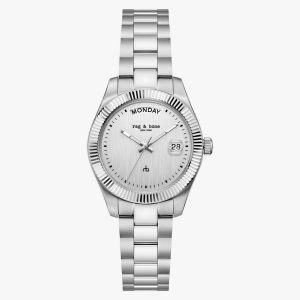 Lex Day Date Bracelet Watch, 34mm Silver