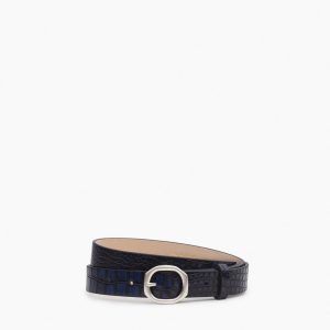 Small Audrey Leather Belt Indigo Croc