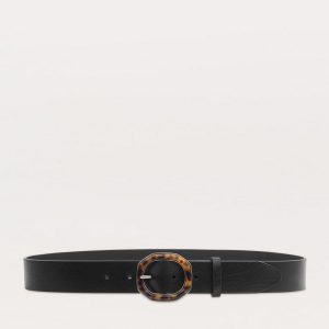 Audrey Tortoiseshell-Buckle Leather Belt Black Tortoise