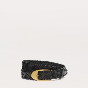 Gemma Woven Leather Belt Black