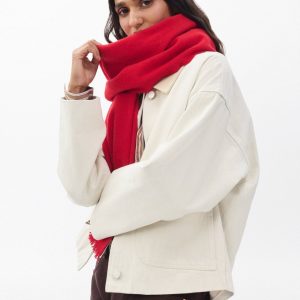 Mila Textured Italian Cashmere Scarf Fiery Red