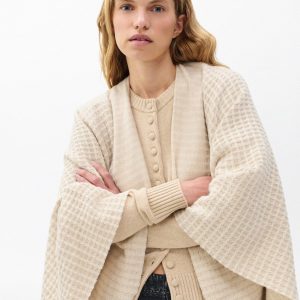 Joni Waffle-Knit Wool Poncho Oatmeal