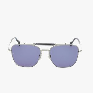 Ryan Square Aviator Sunglasses Silver Blue