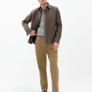 Evan Pleated Stretch Twill Chinos Bark