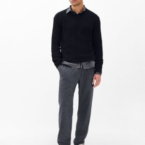 Evan Pleated Italian Houndstooth Trousers Black/Grey