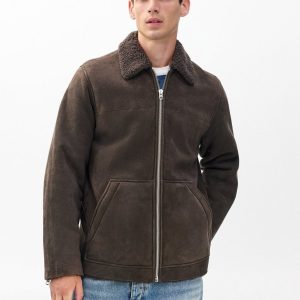 Trent Lamb Shearling Jacket Distressed Brown