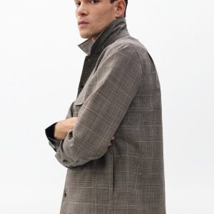 Isaiah Italian Wool Shirt Jacket Grey Check