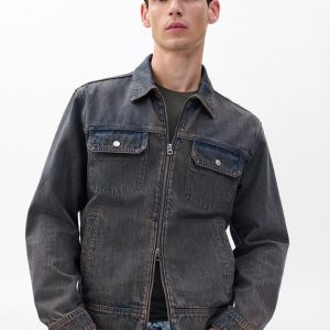 Beau Infuse Denim Trucker Jacket Ochre Blue