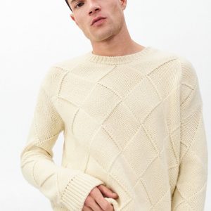 Hand-Knit Entrelac Wool Sweater Ivory