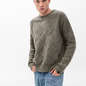 Hand-Knit Entrelac Wool Sweater Charcoal