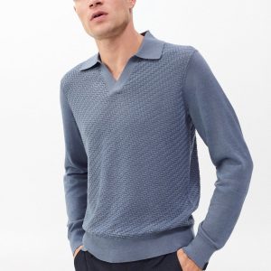 Charles Johnny Collar Wool Polo Blue